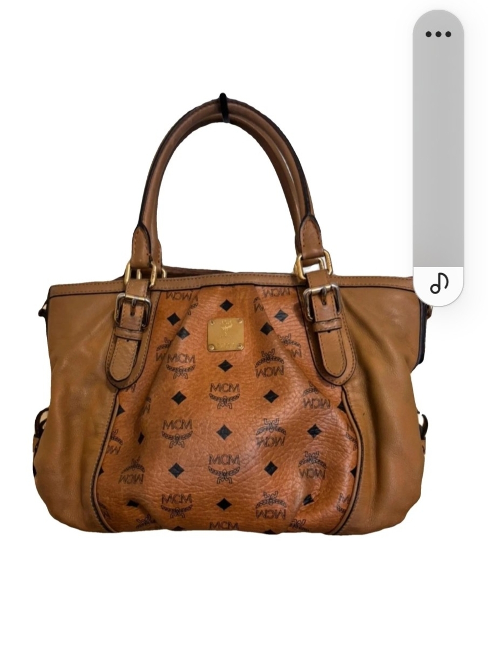 MCM Cognac Visetos Logo Tote Bag